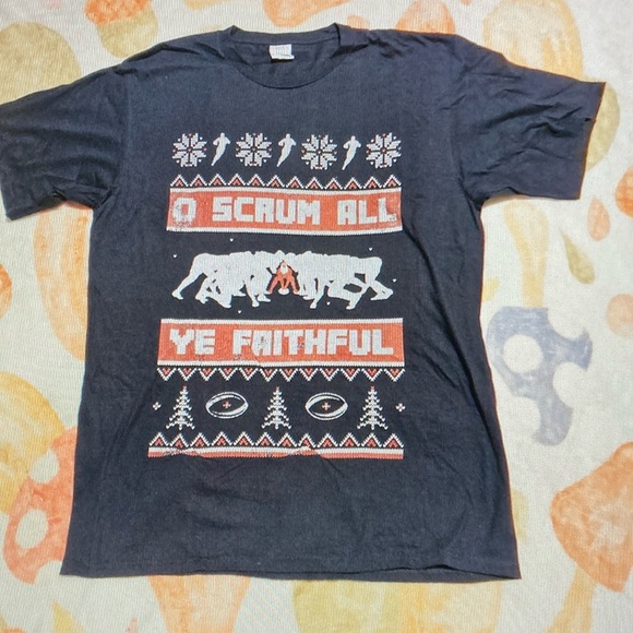 Tops - Black Graphic T-Shirt with Rugby Design